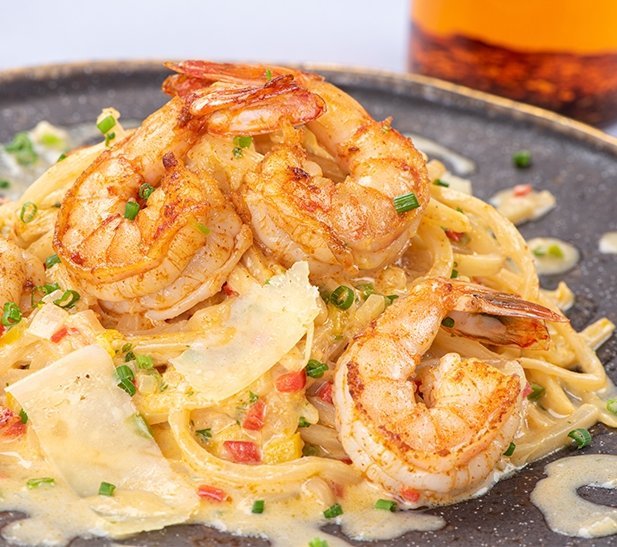Spaghetti de palmito en salsa de camarones