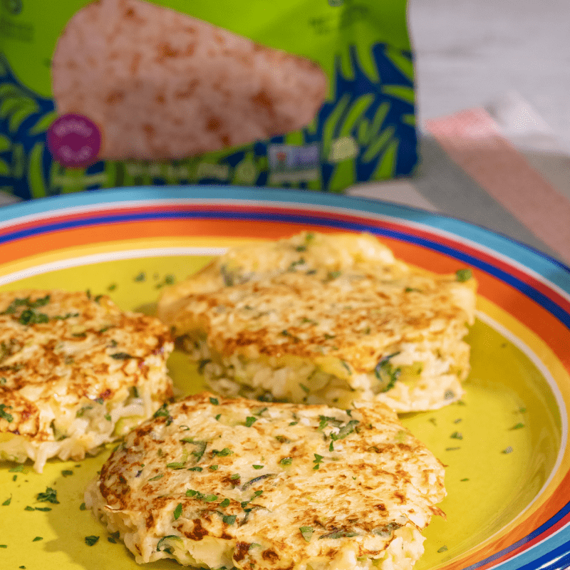 Tortitas de Calabacín con Arroz de Palmito